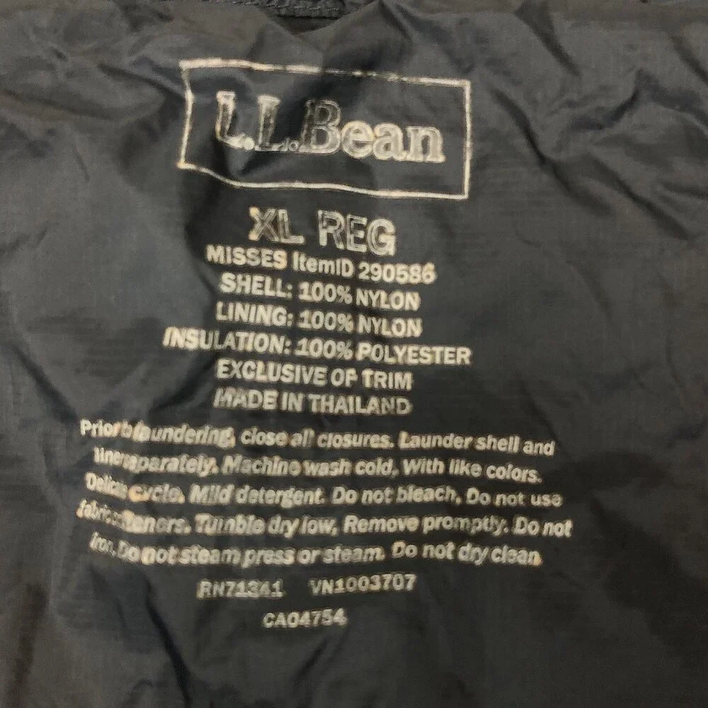 LL Bean Womens Primaloft Navy Blue Full Zip Puffer Jacket Size XL 290586 - Picture 5 of 9